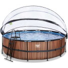 Piscina EXIT Wood ø488x122cm con bomba de filtrado de arena y cúpula, color marrón