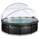 Piscina EXIT Black Leather &oslash;450x122cm con bomba de filtrado de arena y c&uacute;pula, color negro