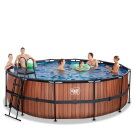 Piscina EXIT Wood ø450x122cm con bomba de filtrado de arena, color marrón