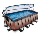 Piscina EXIT Wood 400x200x122cm con bomba de filtrado de arena y cúpula, color marrón