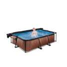 Piscina EXIT Wood 220x150x65cm con bomba de depuración y toldo, color marrón