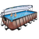 Piscina EXIT Wood 540x250x122cm con bomba de filtrado de arena y cúpula y bomba de calor, color marrón