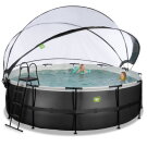 EXIT Black Leather pool ø450x122cm with sand filter pump and dome and accessory set - black