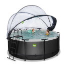 Piscina EXIT Black Leather ø360x122cm con bomba de filtrado de arena y cúpula y set de accesorios, color negro
