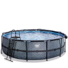 Piscina EXIT Stone ø488x122cm con bomba de filtrado de arena y cúpula y bomba de calor, color gris