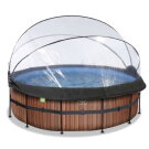 Piscina EXIT Wood &oslash;427x122cm con bomba de filtrado de arena y c&uacute;pula y bomba de calor, color marr&oacute;n