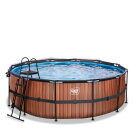 Piscina EXIT Wood &oslash;427x122cm con bomba de filtrado de arena y c&uacute;pula, color marr&oacute;n