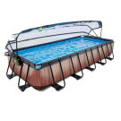 Piscina EXIT Wood 540x250x100cm con bomba de filtrado de arena y c&uacute;pula, color marr&oacute;n