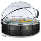Piscina EXIT Black Leather &oslash;450x122cm con bomba de filtrado de arena y c&uacute;pula y set de accesorios, color negro