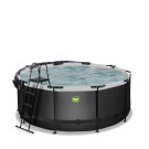 Piscina EXIT Black Leather ø360x122cm con bomba de filtrado de arena y cúpula y set de accesorios, color negro