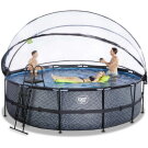 Piscina EXIT Stone ø488x122cm con bomba de filtrado de arena y cúpula y bomba de calor, color gris