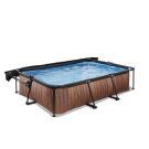 Piscina EXIT Wood 300x200x65cm con bomba de depuraci&oacute;n y toldo, color marr&oacute;n