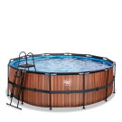 Piscina EXIT Wood ø427x122cm con bomba de filtrado de arena, color marrón