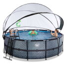 Piscina EXIT Stone ø427x122cm con bomba de filtrado de arena y cúpula, color gris