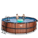 Piscina EXIT Wood &oslash;450x122cm con bomba de filtrado de arena y c&uacute;pula y bomba de calor, color marr&oacute;n