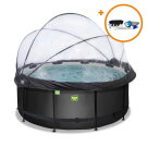 Piscina EXIT Black Leather ø360x122cm con bomba de filtrado de arena y cúpula y set de accesorios, color negro