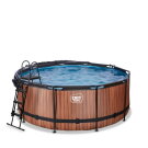 Piscina EXIT Wood ø360x122cm con bomba de filtrado de arena y cúpula, color marrón