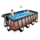 Piscina EXIT Wood 400x200x122cm con bomba de filtrado de arena y cúpula, color marrón