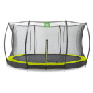 Cama elástica enterrada EXIT Silhouette ø427cm con red de seguridad, color verde