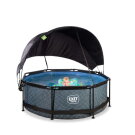 Piscina EXIT Stone ø244x76cm con bomba de depuración y toldo, color gris