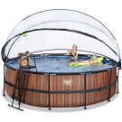 Piscina EXIT Wood ø488x122cm con bomba de filtrado de arena y cúpula, color marrón