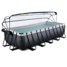 Piscina EXIT Black Leather 540x250x122cm con bomba de filtrado de arena y cúpula, color negro