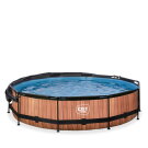 Piscina EXIT Wood ø360x76cm con bomba de depuración y toldo, color marrón