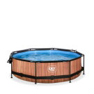 Piscina EXIT Wood ø300x76cm con bomba de depuración y cúpula, color marrón