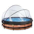 Piscina EXIT Wood ø360x76cm con bomba de depuración y cúpula, color marrón
