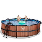 Piscina EXIT Wood &oslash;488x122cm con bomba de filtrado de arena y c&uacute;pula y bomba de calor, color marr&oacute;n