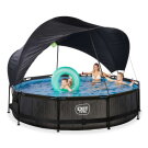 Piscina EXIT Black Wood &oslash;360x76cm con bomba de depuraci&oacute;n y toldo, color negro