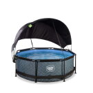 Piscina EXIT Stone ø244x76cm con bomba de depuración y toldo, color gris