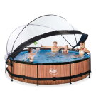 Piscina EXIT Wood ø360x76cm con bomba de depuración y cúpula, color marrón