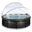 Piscina EXIT Black Leather &oslash;427x122cm con bomba de filtrado de arena y c&uacute;pula y bomba de calor, color negro