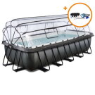 Piscina EXIT Black Leather 540x250x122cm con bomba de filtrado de arena y cúpula y set de accesorios, color negro