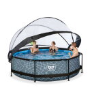 Piscina EXIT Stone ø300x76cm con bomba de depuración y cúpula, color gris