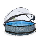 Piscina EXIT Stone ø300x76cm con bomba de depuración y cúpula, color gris