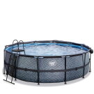 Piscina EXIT Stone ø450x122cm con bomba de filtrado de arena y cúpula y bomba de calor, color gris