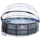 Piscina EXIT Stone ø450x122cm con bomba de filtrado de arena y cúpula y bomba de calor, color gris