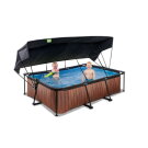 Piscina EXIT Wood 220x150x65cm con bomba de depuración y toldo, color marrón