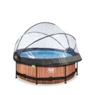 Piscina EXIT Wood ø244x76cm con bomba de depuración y cúpula, color marrón