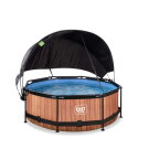Piscina EXIT Wood &oslash;244x76cm con bomba de depuraci&oacute;n y toldo, color marr&oacute;n