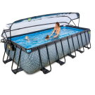 Piscina EXIT Stone 540x250x122cm con bomba de filtrado de arena y c&uacute;pula, color gris