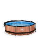 Piscina EXIT Wood ø300x76cm con bomba de depuración y toldo, color marrón