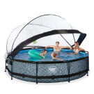 Piscina EXIT Stone ø360x76cm con bomba de depuración y cúpula, color gris