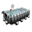 Piscina EXIT Black Leather 400x200x122cm con bomba de filtrado de arena y cúpula y bomba de calor, color negro