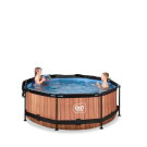 Piscina EXIT Wood &oslash;244x76cm con bomba de depuraci&oacute;n y toldo, color marr&oacute;n