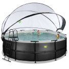 Piscina EXIT Black Leather &oslash;450x122cm con bomba de filtrado de arena y c&uacute;pula y set de accesorios, color negro