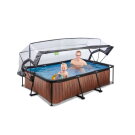 Piscina EXIT Wood 220x150x65cm con bomba de depuraci&oacute;n y c&uacute;pula, color marr&oacute;n