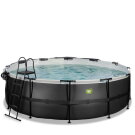 Piscina EXIT Black Leather &oslash;450x122cm con bomba de filtrado de arena y c&uacute;pula y set de accesorios, color negro